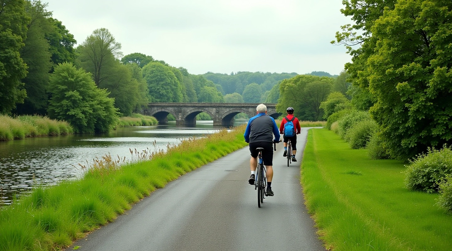 Beautiful cycling towpath along the Shannon river in Offaly with green landscape